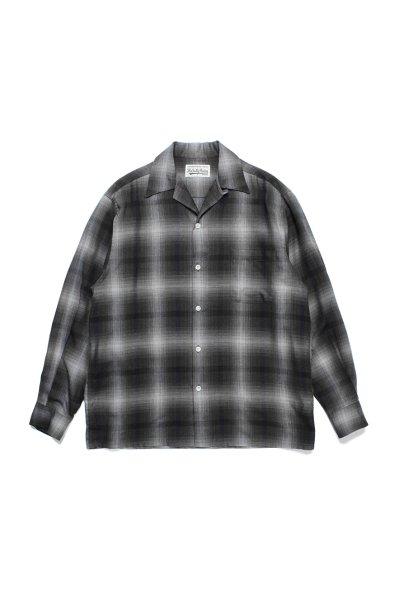 OMBRE CHECK OPEN COLLAR SHIRT L/S ( TYPE-3 ) (GRAY)