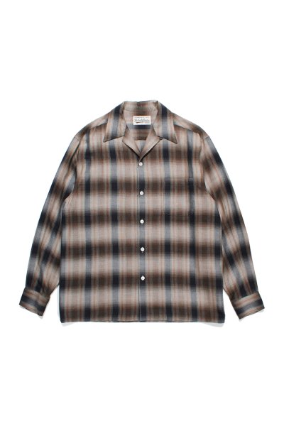 OMBRE CHECK OPEN COLLAR SHIRT L/S ( TYPE-4 )(BROWN)