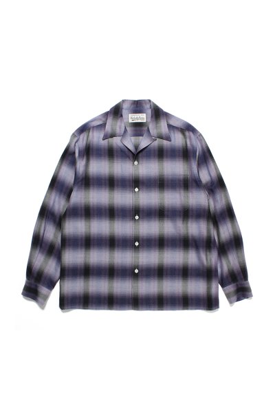 OMBRE CHECK OPEN COLLAR SHIRT L/S ( TYPE-4 )(PURPLE)