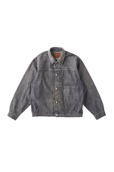 RIVETED ONE POCKET JEAN JACKET (FADE INDIGO)（BLACK)