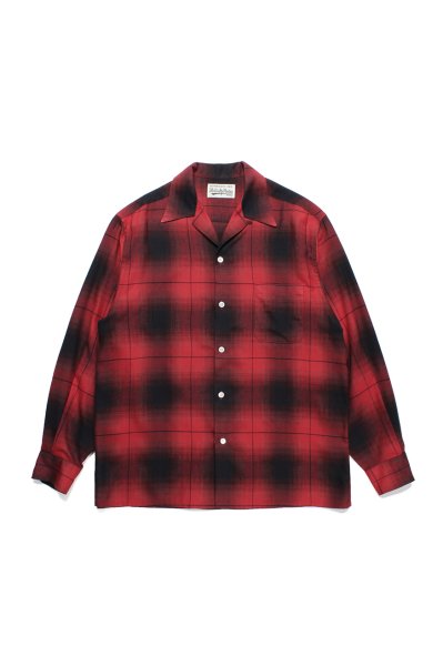 OMBRE CHECK OPEN COLLAR SHIRT L/S ( TYPE-1 ) (RED)