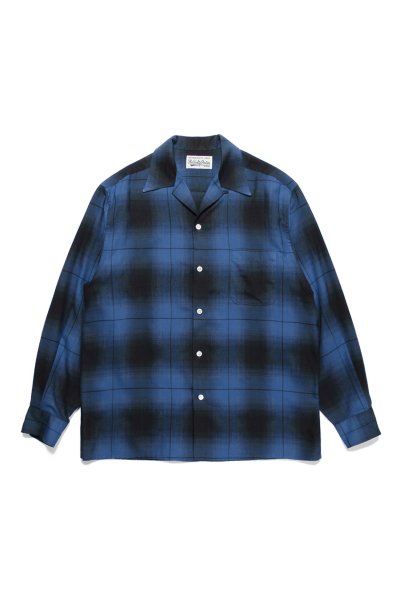 OMBRE CHECK OPEN COLLAR SHIRT L/S ( TYPE-1 ) (BLUE)