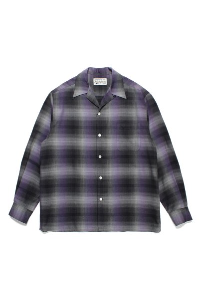 OMBRE CHECK OPEN COLLAR SHIRT L/S ( TYPE-2 ) (PURPLE)