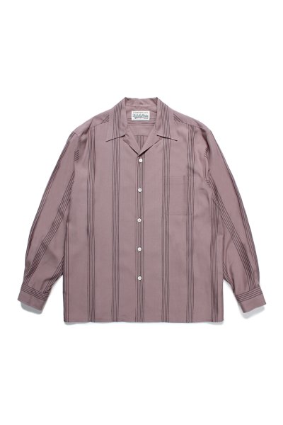 STRIPED OPEN COLLAR SHIRT L/S（PURPLE）