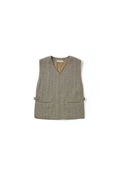 SLIT-SIDE GENTS VEST HERRINGBONE (BEIGE)