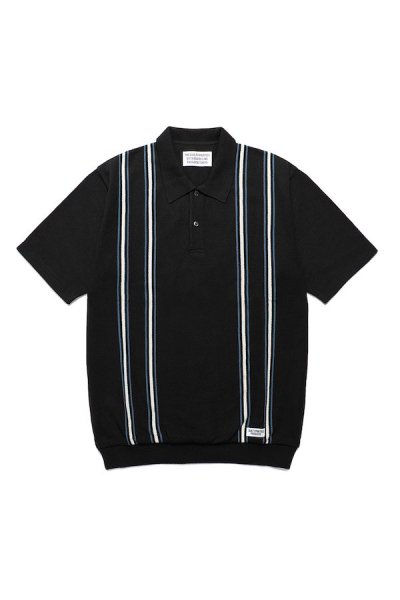 STRIPED KNIT POLO SHIRT（BLACK）