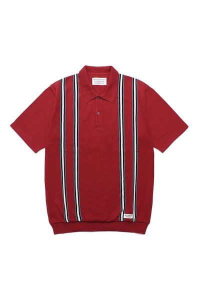 STRIPED KNIT POLO SHIRT（RED）