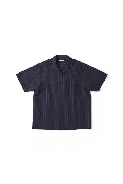 SWALLOW COLLAR SPORTS SHIRTS (WASHER WOOL) Short-sleeve (NOCTURNE STRIPE)