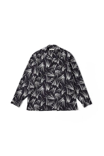 ORIGINAL PRINTED OPEN COLLAR SHIRTS(PINE NEEDLE)Long-sleeve (BLACK)