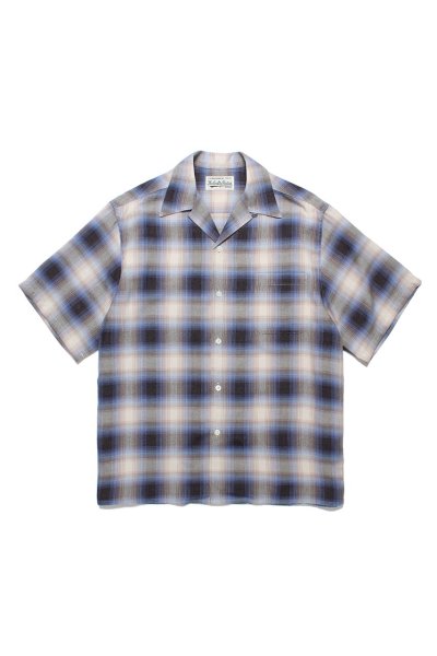 OMBRE CHECK OPEN COLLAR SHIRT S/S ( TYPE-1 ) (BLUE)