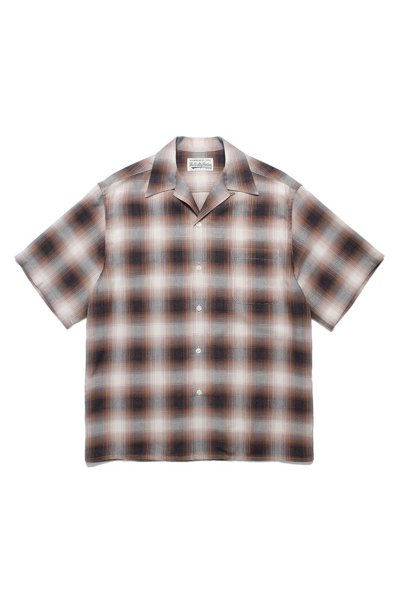 OMBRE CHECK OPEN COLLAR SHIRT S/S ( TYPE-1 ) (BROWN)