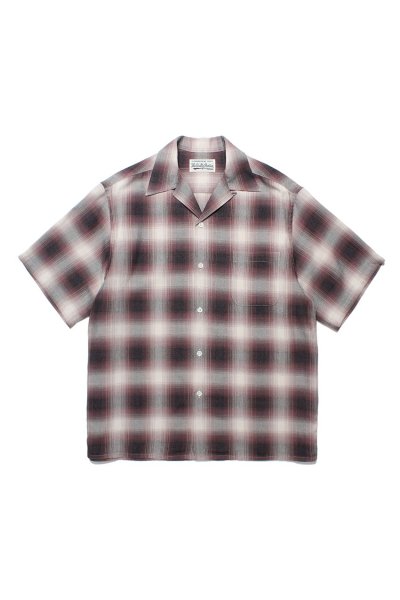 OMBRE CHECK OPEN COLLAR SHIRT S/S ( TYPE-1 ) (PURPLE)