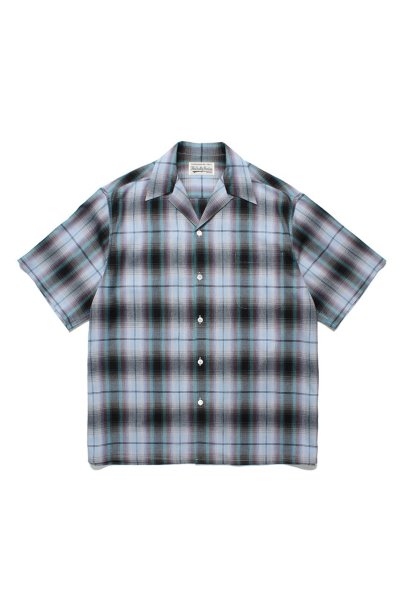 OMBRE CHECK OPEN COLLAR SHIRT S/S ( TYPE-2 ) (BLUE)