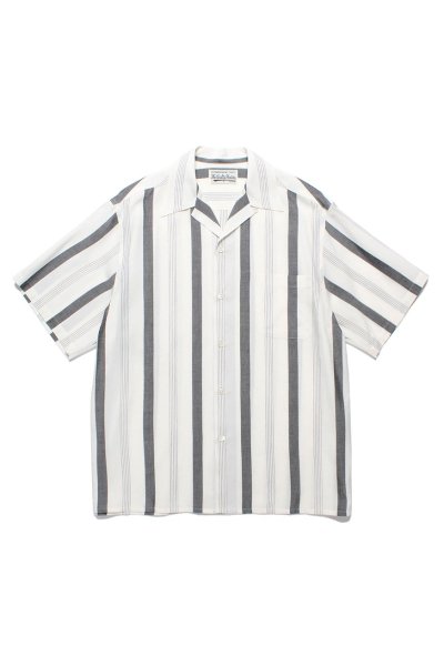 STRIPED OPEN COLLAR SHIRT S/S ( TYPE-1 ) (WHITE)