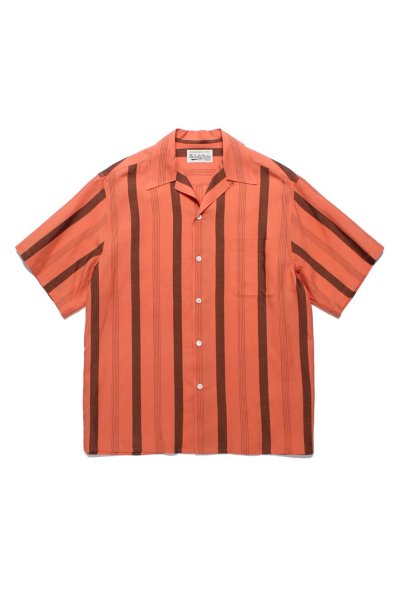 STRIPED OPEN COLLAR SHIRT S/S ( TYPE-1 ) (ORANGE)