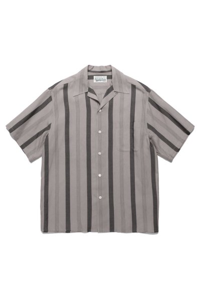 STRIPED OPEN COLLAR SHIRT S/S ( TYPE-1 ) (GRAY)