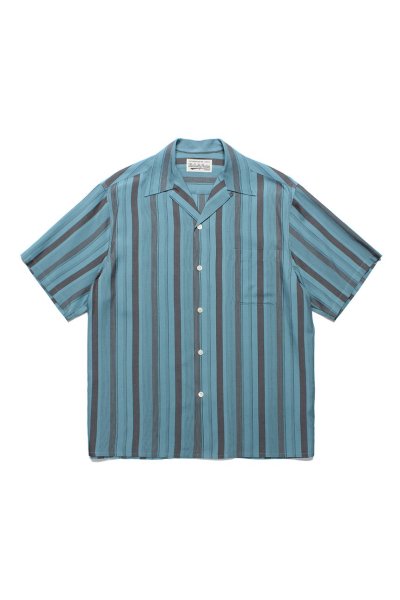 STRIPED OPEN COLLAR SHIRT S/S ( TYPE-2 )(BLUE)